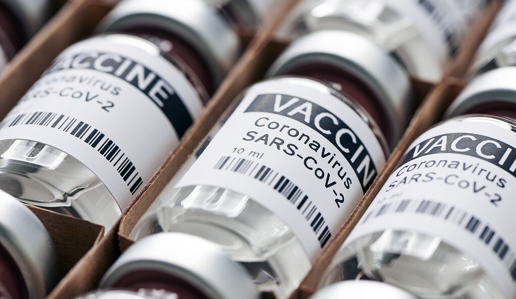 Some ampoules with ncov-2019 vaccine in a box. to fight the coronavirus pandemic.