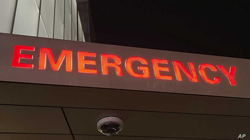 Photo by: STRF/STAR MAX/IPx 2021 9/26/21 New York hospitals worry about staff shortages as vaccine deadline approaches for health care workers. Here, an Emergency sign is seen at a hospital in Manhattan.