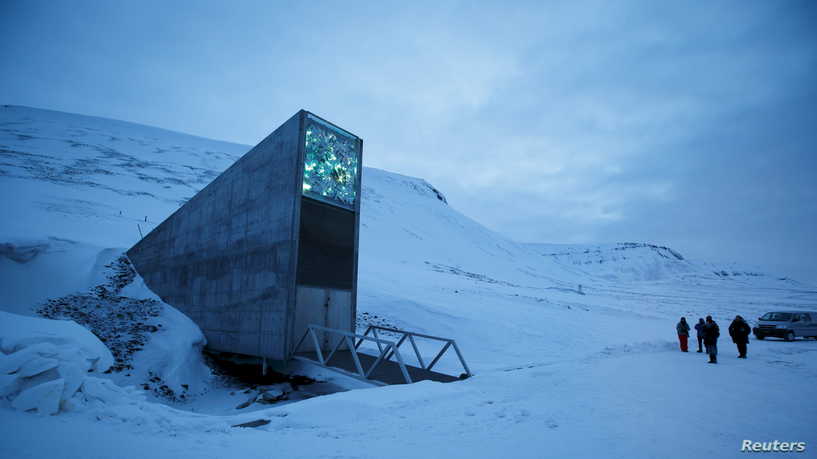 The entrance to the international gene bank Svalbard Global Seed Vault (SGSV) is pictured outside Longyearbyen on Spitsbergen, Norway, February 29, 2016. REUTERS/Heiko Junge/NTB Scanpix      ATTENTION EDITORS - THIS PICTURE WAS PROVIDED BY A THIRD PARTY. THIS PICTURE IS DISTRIBUTED EXACTLY AS RECEIVED BY REUTERS, AS A SERVICE TO CLIENTS. NORWAY OUT. NO COMMERCIAL OR EDITORIAL SALES IN NORWAY.