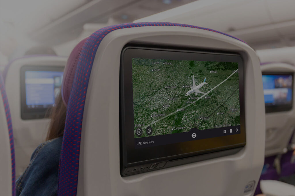 Mockup of Aircraft monitor on cabin in passenger seat plane interior