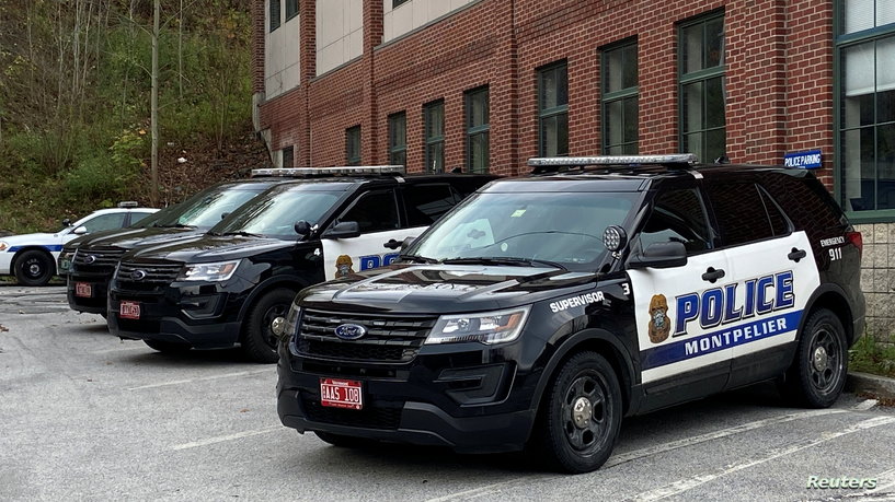 Patrol cars parked outside the Montpelier Police Department in Montpelier, Vermont, October 19, 2021. Picture taken October 19, 2021. REUTERS/Linda So